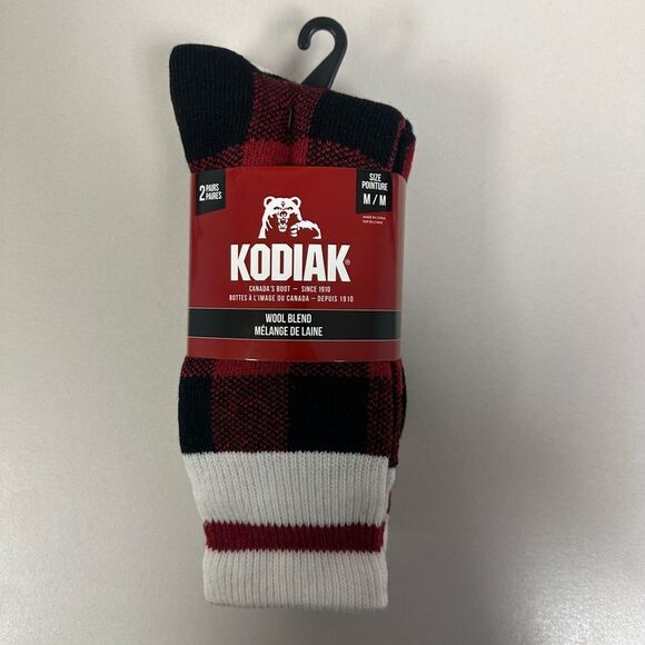 KODIAK Thermal BlackβWhite Red M US W 4-10 Buffalo Plaid Wool Boot Socks 2 Pack - Picture 2 of 8